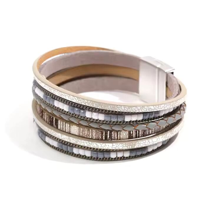 THE MEN THING Leather Bracelet REGALIA - Gray Genuine Braided Leather Bracelet Set for Men & Boys (8 inch)