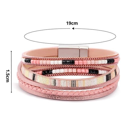 THE MEN THING Leather Bracelet REGALIA - Peach Genuine Braided Leather Bracelet Set for Men & Boys (8 inch)