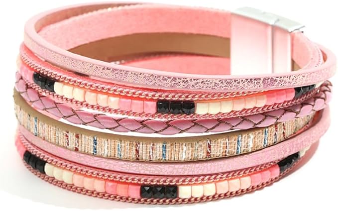 THE MEN THING Leather Bracelet REGALIA - Peach Genuine Braided Leather Bracelet Set for Men & Boys (8 inch)