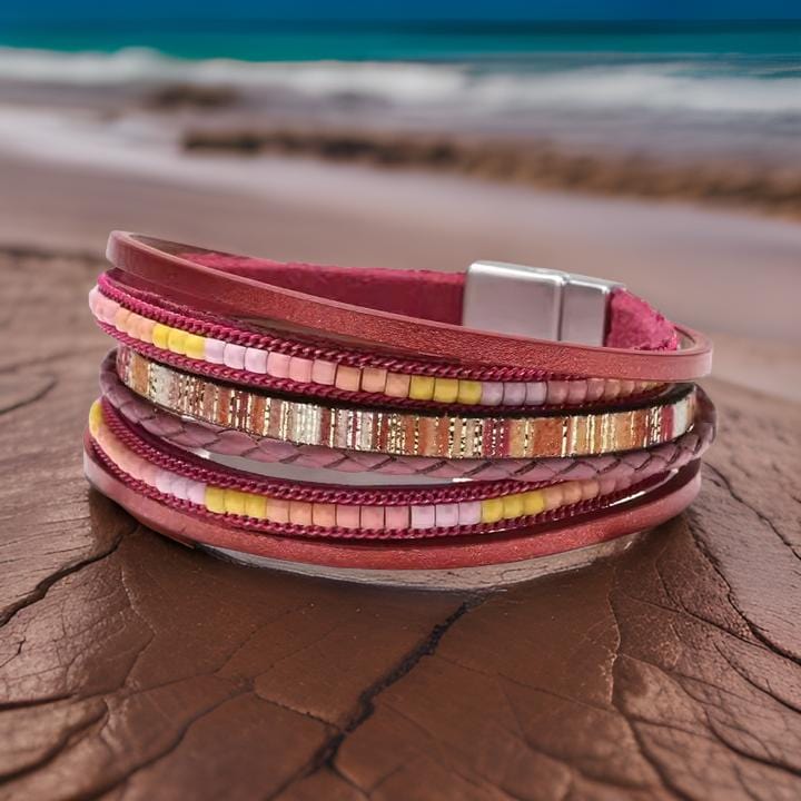 THE MEN THING Leather Bracelet REGALIA - Red Genuine Braided Leather Bracelet Set for Men & Boys (8 inch)