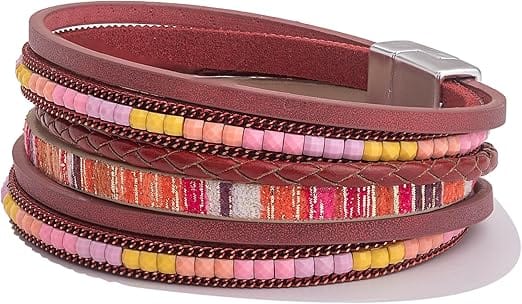 THE MEN THING Leather Bracelet REGALIA - Red Genuine Braided Leather Bracelet Set for Men & Boys (8 inch)