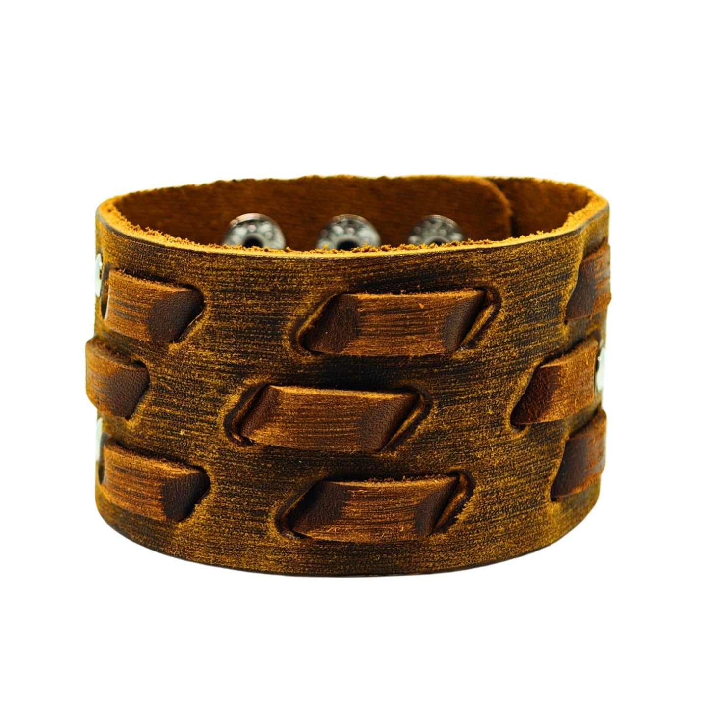 THE MEN THING Leather Bracelet ROUGH TERRAIN - 40.2mm Brown Genuine Leather Adjustable Bracelet for Men & Boys (7.8-8.6-9.2 inch)