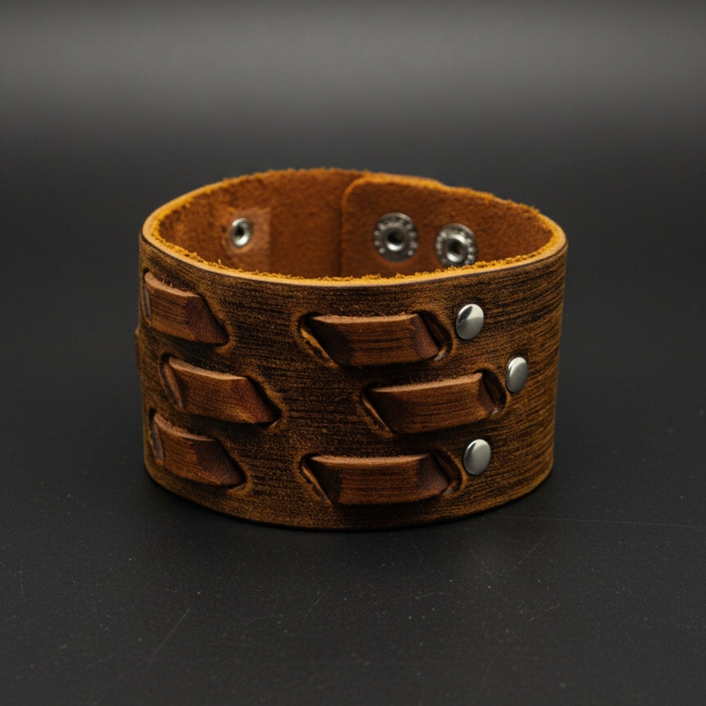 THE MEN THING Leather Bracelet ROUGH TERRAIN - 40.2mm Brown Genuine Leather Adjustable Bracelet for Men & Boys (7.8-8.6-9.2 inch)