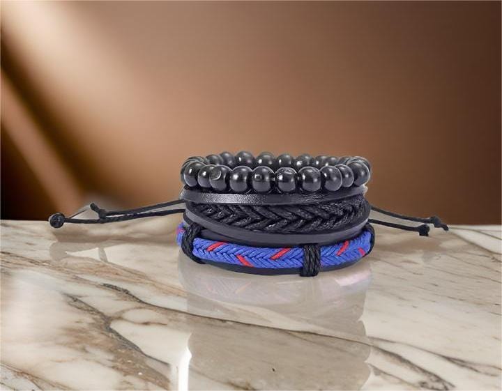 THE MEN THING Leather Bracelet ROYAL STRIDE - Genuine Braided Leather Bracelet Set for Men & Boys (8 inch)