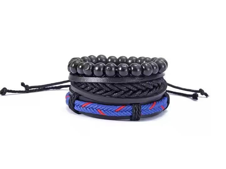 THE MEN THING Leather Bracelet ROYAL STRIDE - Genuine Braided Leather Bracelet Set for Men & Boys (8 inch)