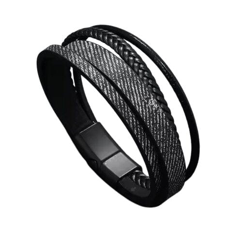 THE MEN THING Leather Bracelet SOLSTICE BAND - Black Genuine Braided Leather Bracelet Set for Men & Boys (8 inch)