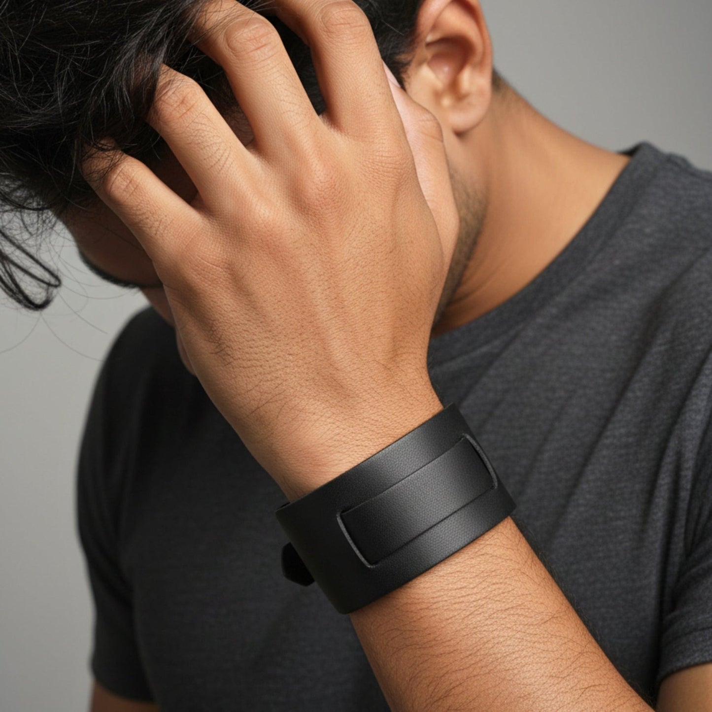THE MEN THING Leather Bracelet STEALTH EDGE - 50mm Black Genuine Leather Adjustable Bracelet for Men & Boys (10.5 inch)