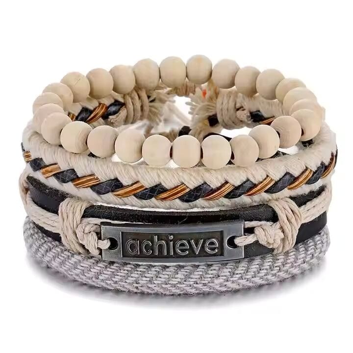THE MEN THING Leather Bracelet TRAVERSE KNOT - 4 Pcs Genuine Braided Leather Bracelet Set for Men & Boys (8 inch)