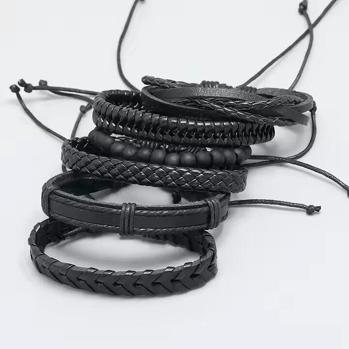 THE MEN THING Leather Bracelet VENOM CUFF - Multi-layer Genuine Braided Leather Bracelet Set for Men & Boys (8 inch)