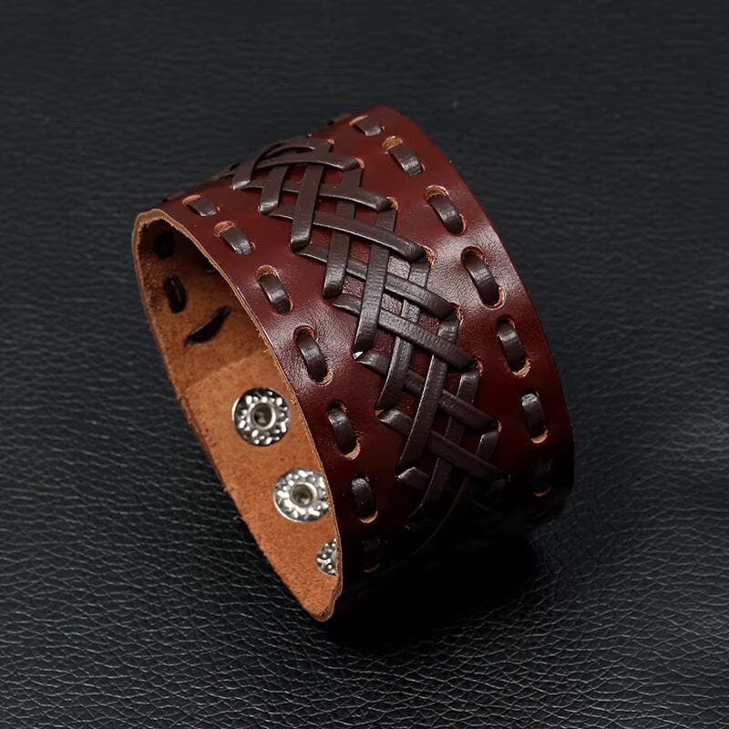 THE MEN THING Leather Bracelet VERTEX STRAP BROWN - Genuine Braided Leather Bracelet Set for Men & Boys (8 inch)