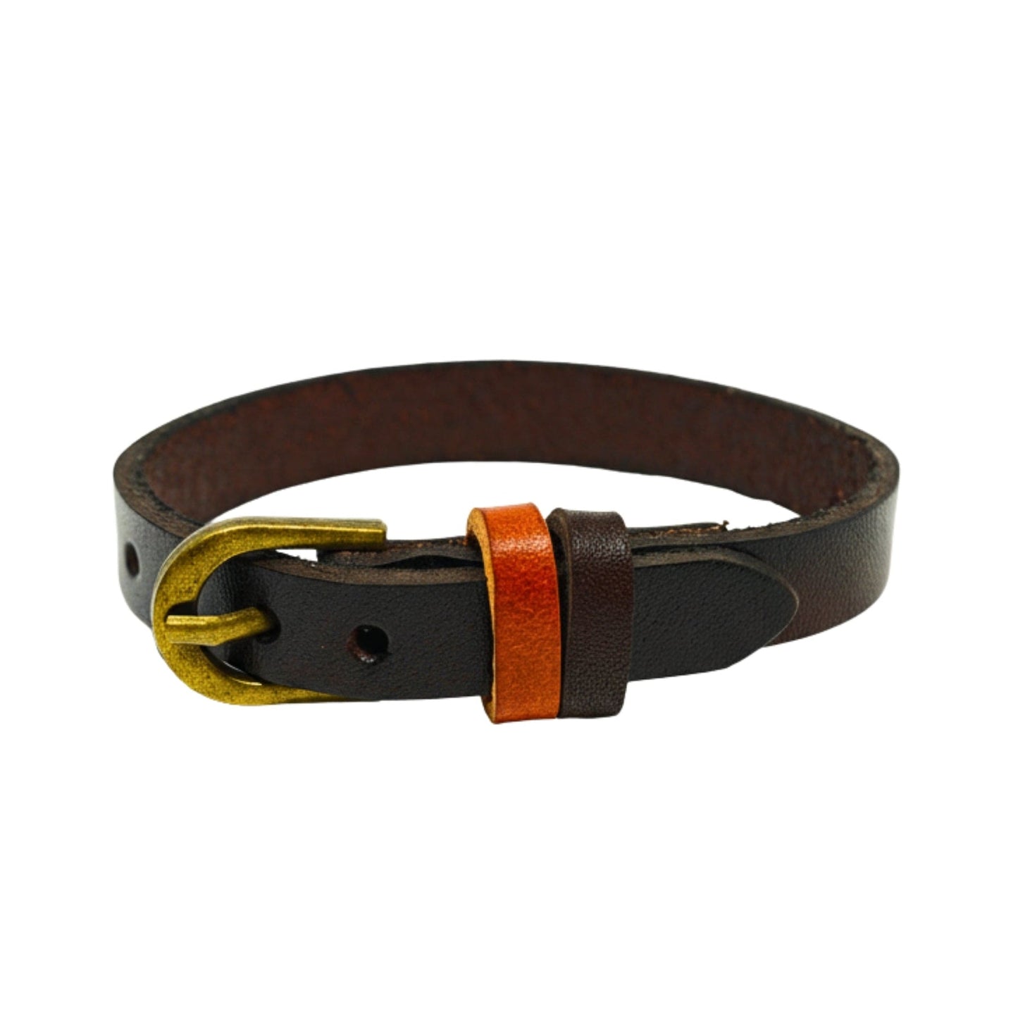 THE MEN THING Leather Bracelet VINTAGE LOOP - 10mm Dark Brown Genuine Leather Adjustable Bracelet for Men & Boys (8.8 inch)
