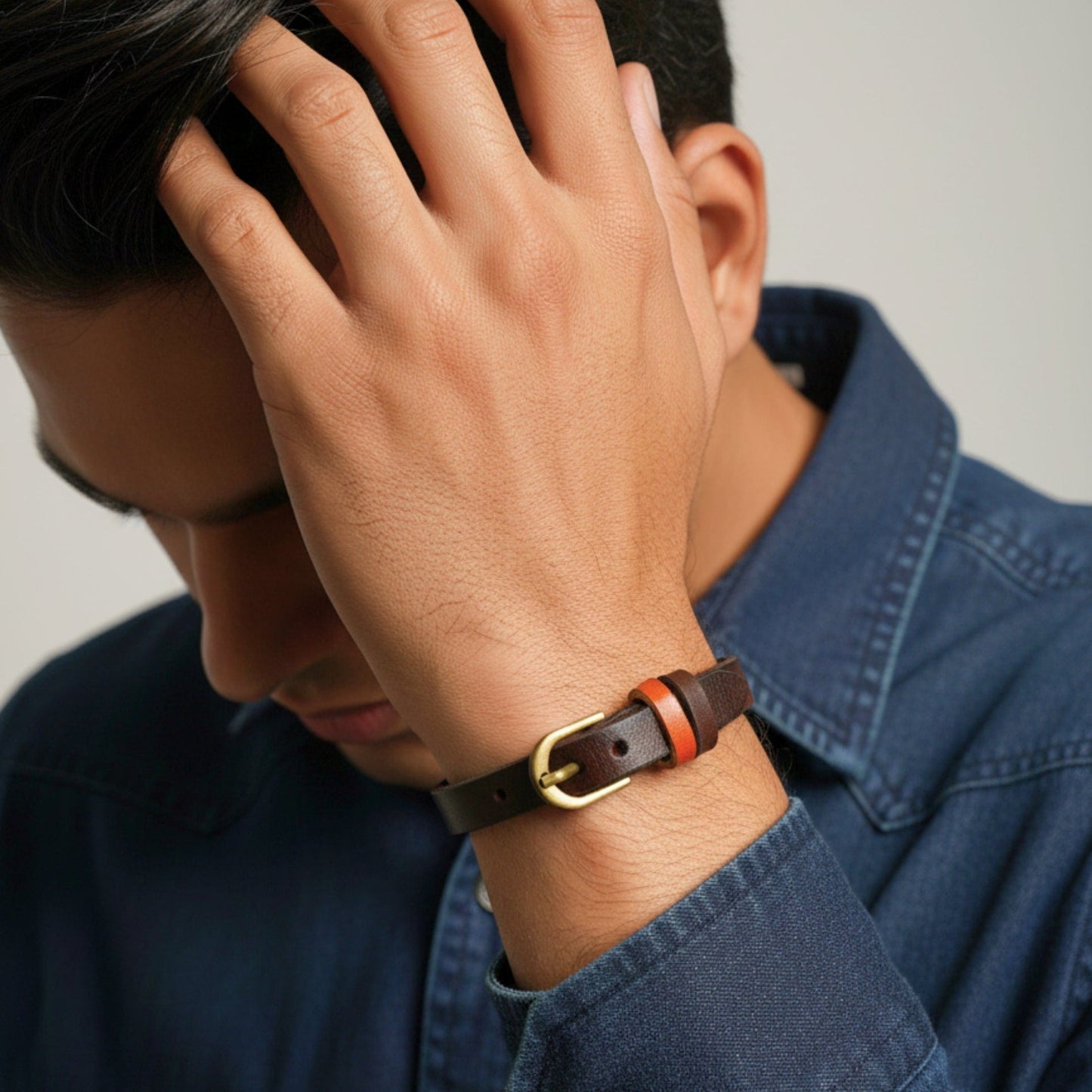 THE MEN THING Leather Bracelet VINTAGE LOOP - 10mm Dark Brown Genuine Leather Adjustable Bracelet for Men & Boys (8.8 inch)