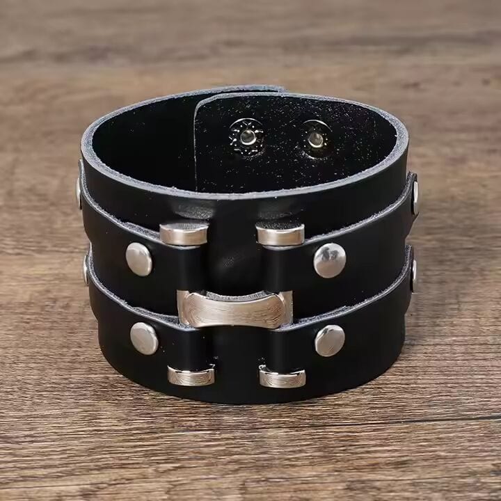 THE MEN THING Leather Bracelet WARFORGE BLACK BAND - Genuine Braided Leather Bracelet Set for Men & Boys (8 inch)