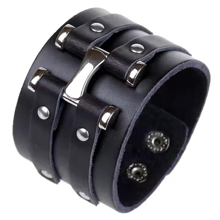 THE MEN THING Leather Bracelet WARFORGE BLACK BAND - Genuine Braided Leather Bracelet Set for Men & Boys (8 inch)