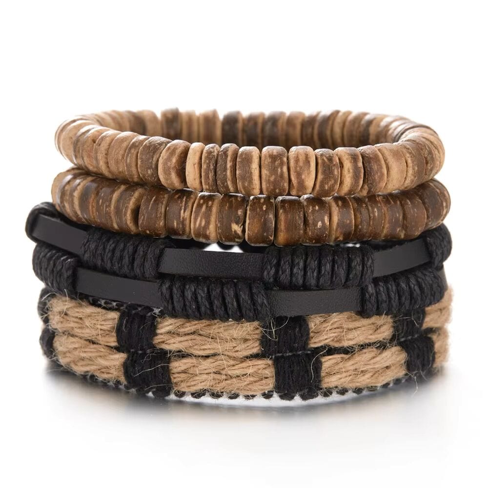 THE MEN THING Leather Bracelet WILDERNESS BAND - 4 Pcs Genuine Braided Leather Bracelet Set for Men & Boys (8 inch)