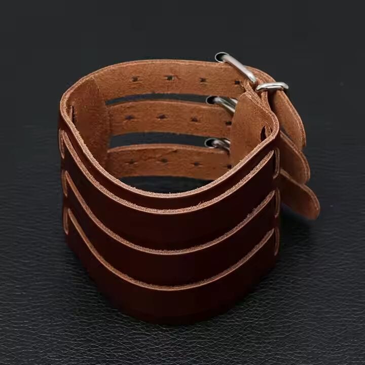 THE MEN THING Leather Bracelet WRAITHBINDER BROWN - Genuine Braided Leather Bracelet Set for Men & Boys (8inch)