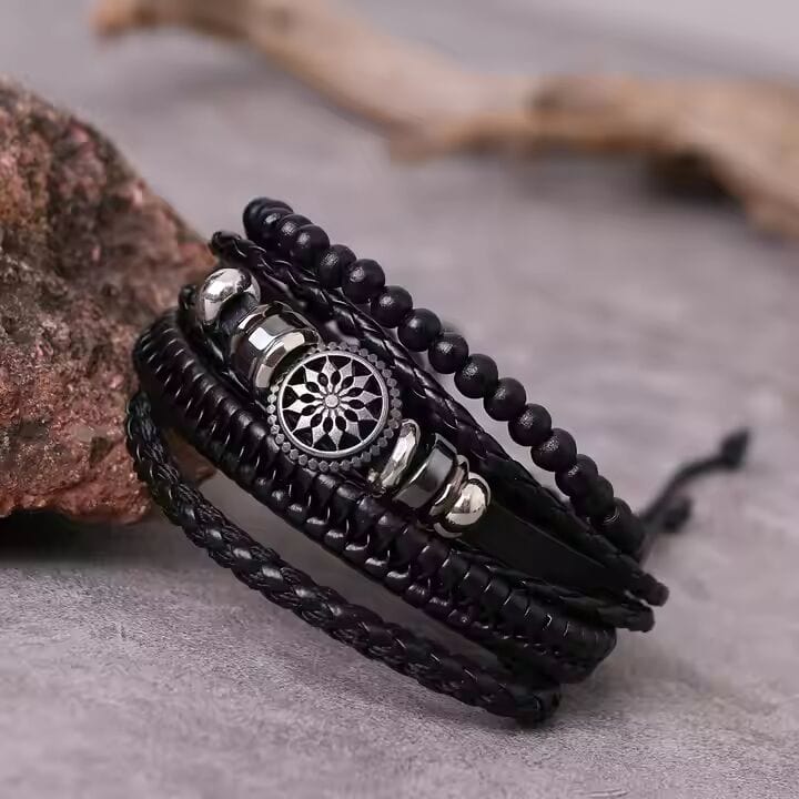 THE MEN THING Leather Bracelet ZEPHYR WEAVE - 4 Pcs Genuine Braided Leather Bracelet Set for Men & Boys (8 inch)