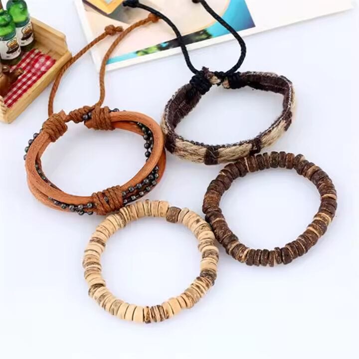 THE MEN THING Leather Bracelet ZULU BAND - 4 Pcs Genuine Braided Leather Bracelet Set for Men & Boys (8 inch)