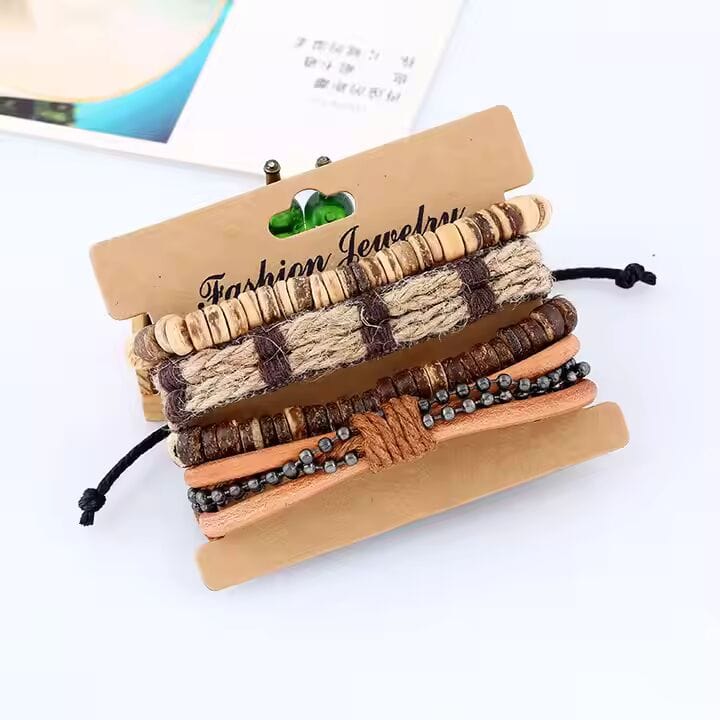 THE MEN THING Leather Bracelet ZULU BAND - 4 Pcs Genuine Braided Leather Bracelet Set for Men & Boys (8 inch)