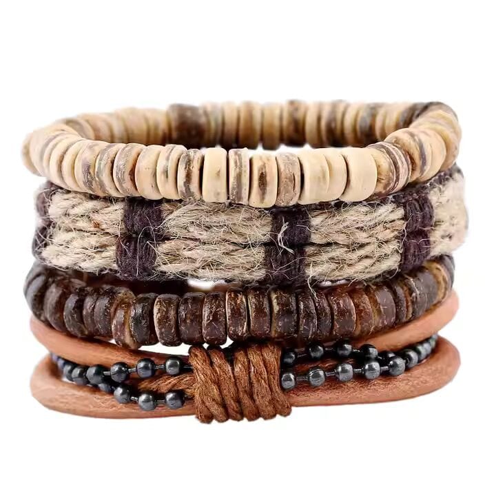 THE MEN THING Leather Bracelet ZULU BAND - 4 Pcs Genuine Braided Leather Bracelet Set for Men & Boys (8 inch)