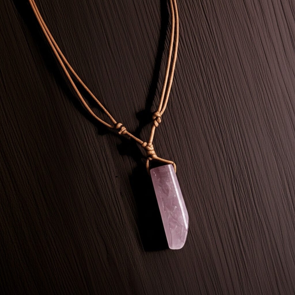 THE MEN THING Leather Necklace AIKO CRYSTAL PENDANT - Natural Crystal Pendant with Adjustable Pure Leather Cord Necklace for Men & Boys