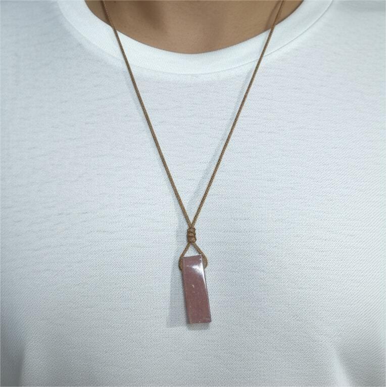 THE MEN THING Leather Necklace AIKO CRYSTAL PENDANT - Natural Crystal Pendant with Adjustable Pure Leather Cord Necklace for Men & Boys