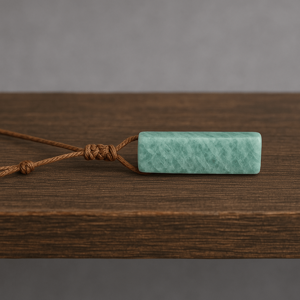 THE MEN THING Leather Necklace AMAZONITE AURA - Natural Crystal Pendant with Adjustable Pure Leather Cord Necklace for Men & Boys