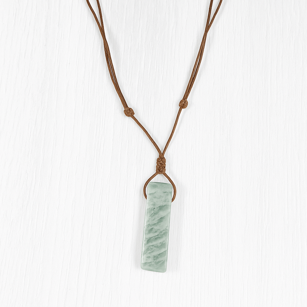 THE MEN THING Leather Necklace AMAZONITE AURA - Natural Crystal Pendant with Adjustable Pure Leather Cord Necklace for Men & Boys