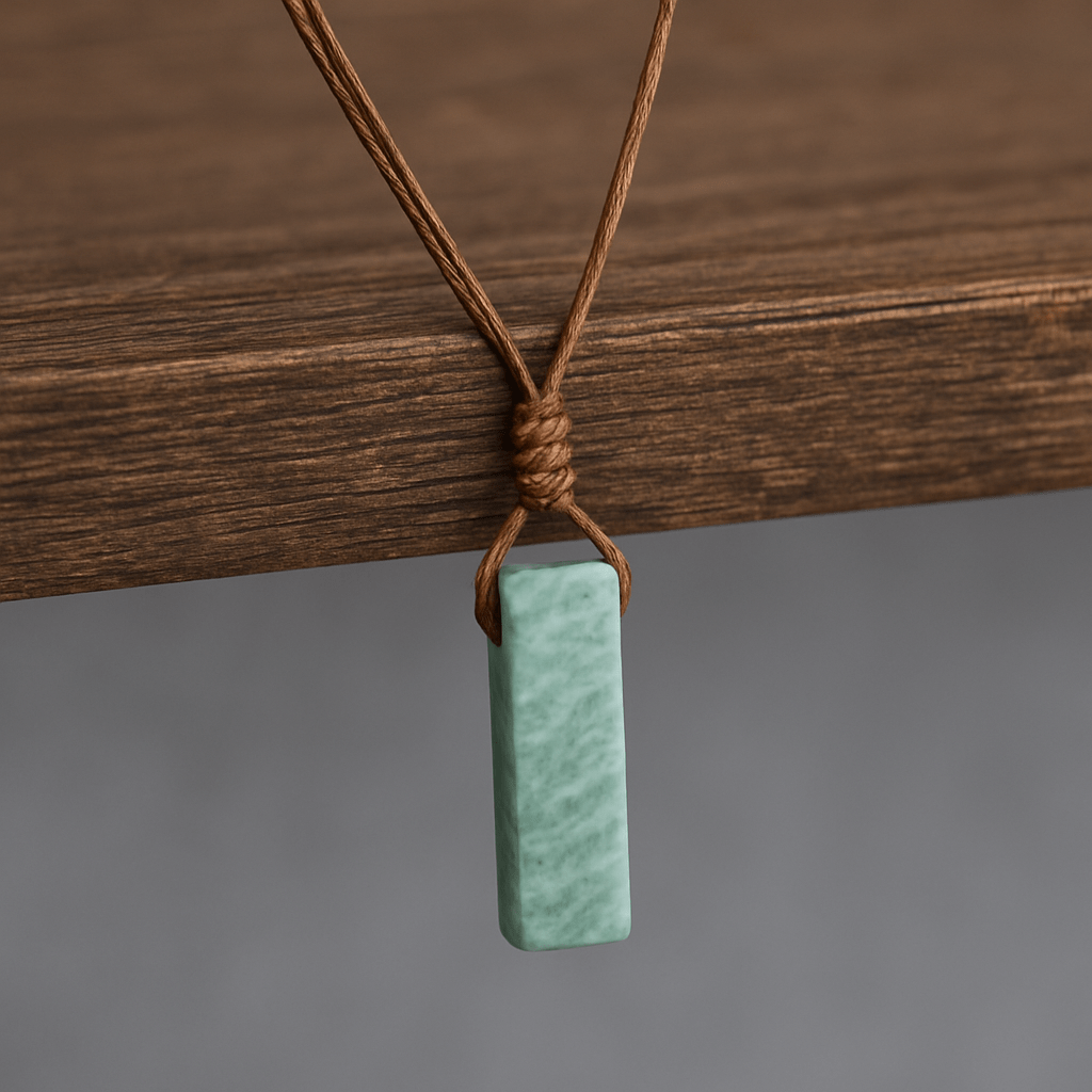 THE MEN THING Leather Necklace AMAZONITE AURA - Natural Crystal Pendant with Adjustable Pure Leather Cord Necklace for Men & Boys