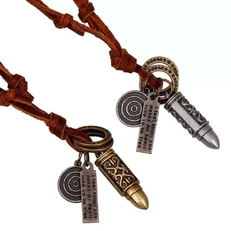 THE MEN THING Leather Necklace ANYTHING FOR YOU SILVER - Vintage Alloy Silver Bullet Pendant with Adjustable Pure Leather Cord Necklace for Men & Boys