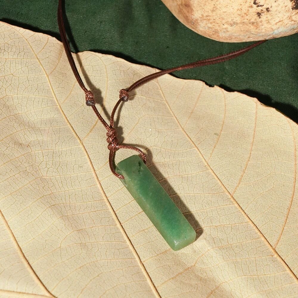 THE MEN THING Leather Necklace AVENTURINE MIRAGE - Natural Crystal Pendant with Adjustable Pure Leather Cord Necklace for Men & Boys