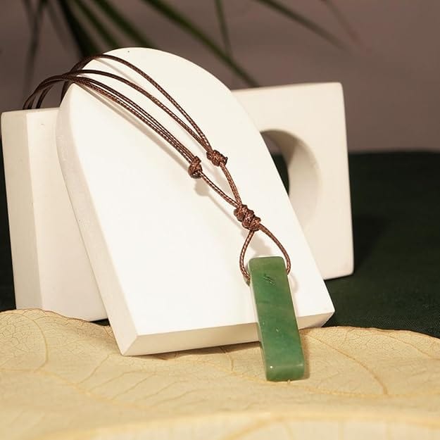 THE MEN THING Leather Necklace AVENTURINE MIRAGE - Natural Crystal Pendant with Adjustable Pure Leather Cord Necklace for Men & Boys