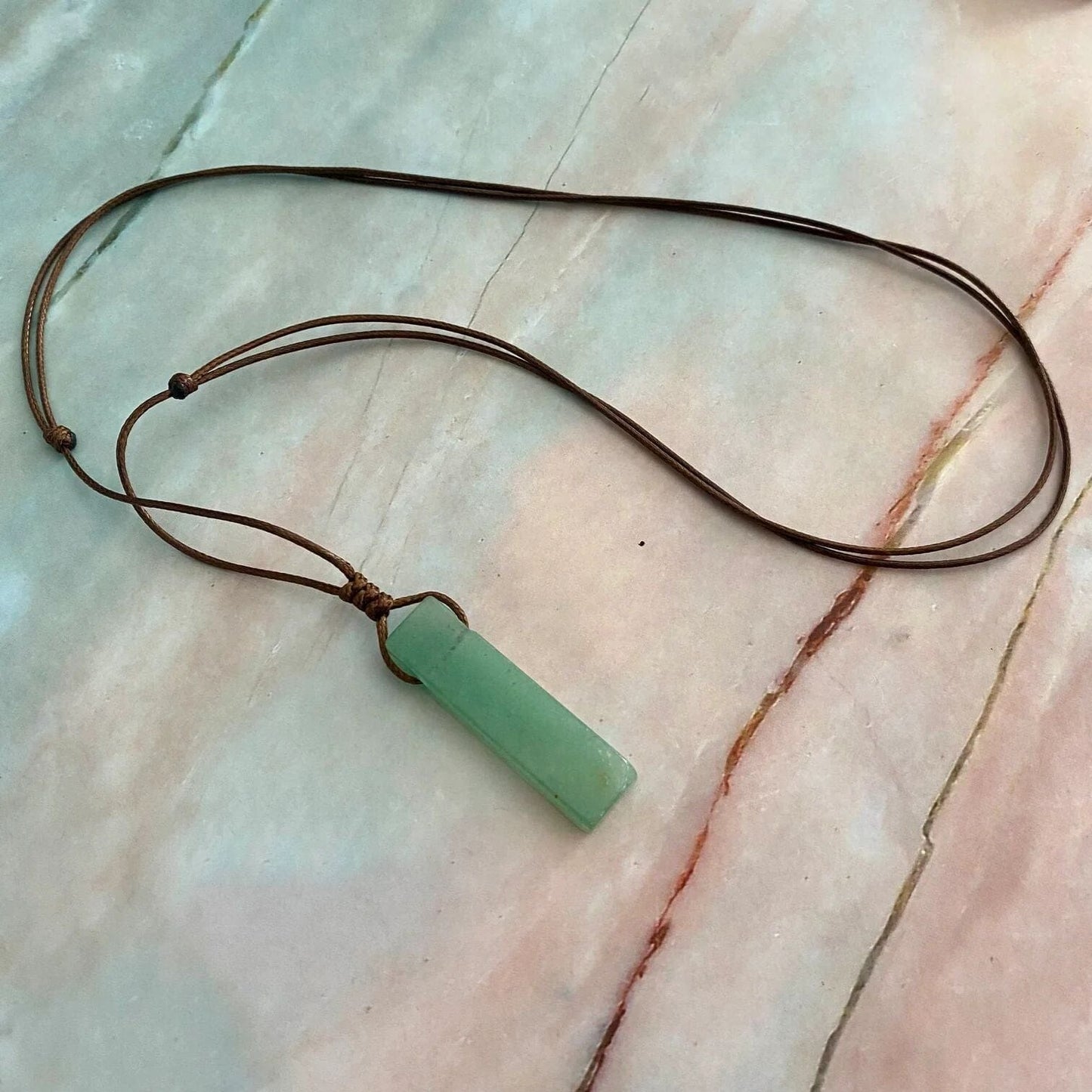 THE MEN THING Leather Necklace AVENTURINE MIRAGE - Natural Crystal Pendant with Adjustable Pure Leather Cord Necklace for Men & Boys