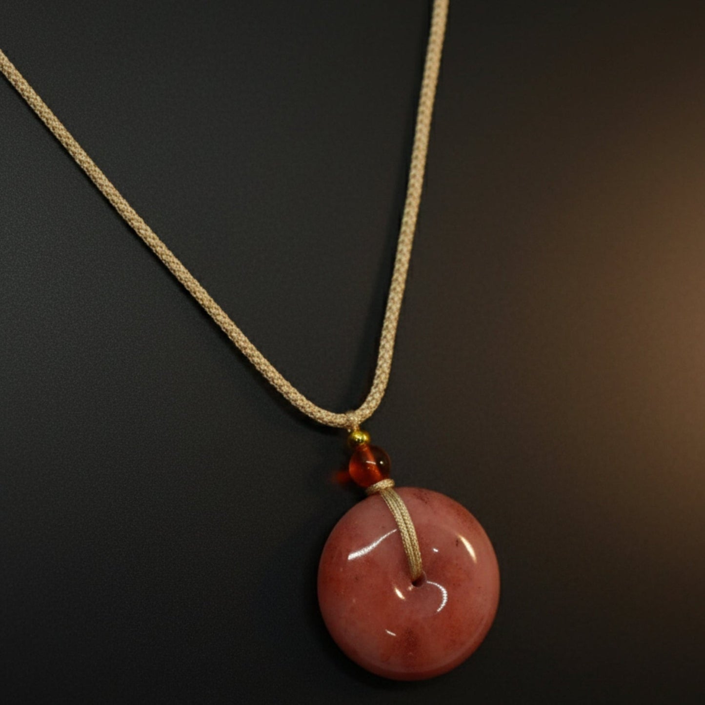THE MEN THING Leather Necklace BLUSHSTONE AMULET – 1-Inch Natural Crystal Pendant with Adjustable Rope for Men & Boys