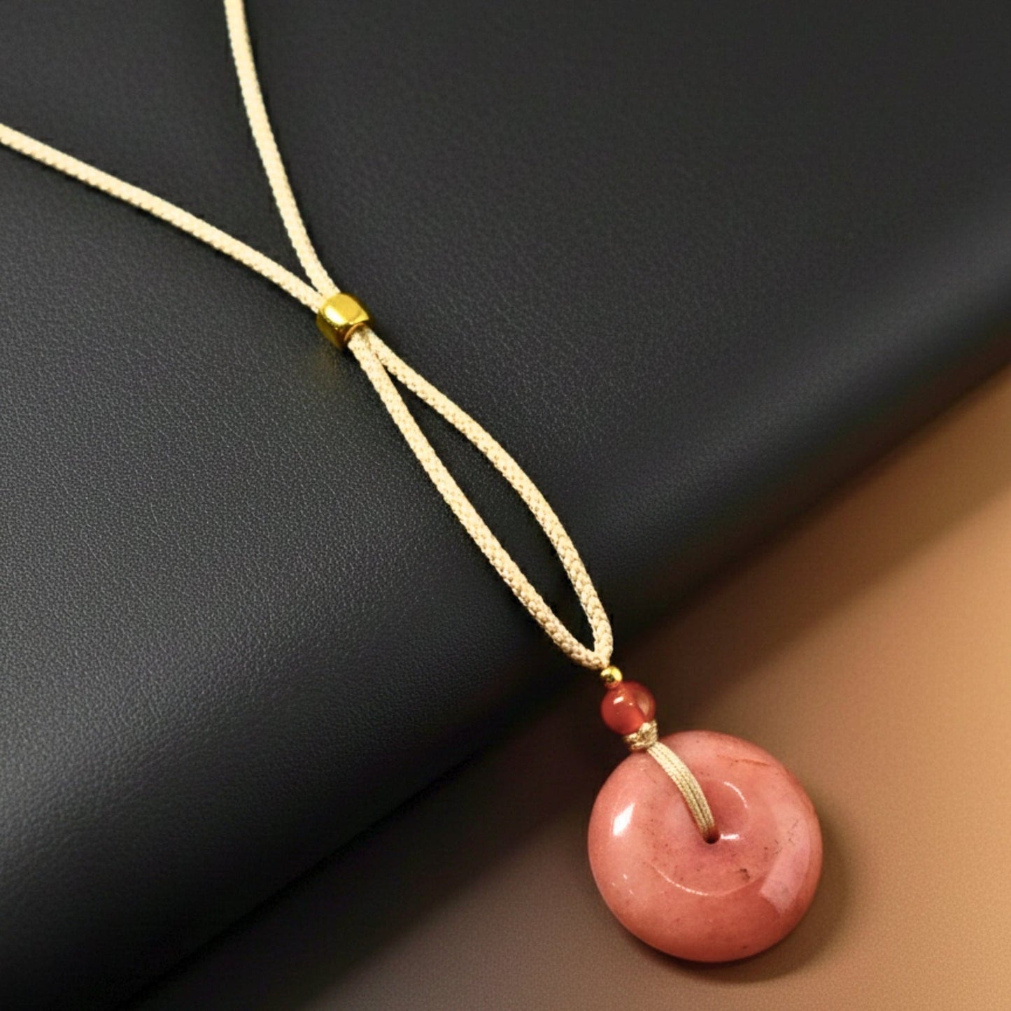 THE MEN THING Leather Necklace BLUSHSTONE AMULET – 1-Inch Natural Crystal Pendant with Adjustable Rope for Men & Boys
