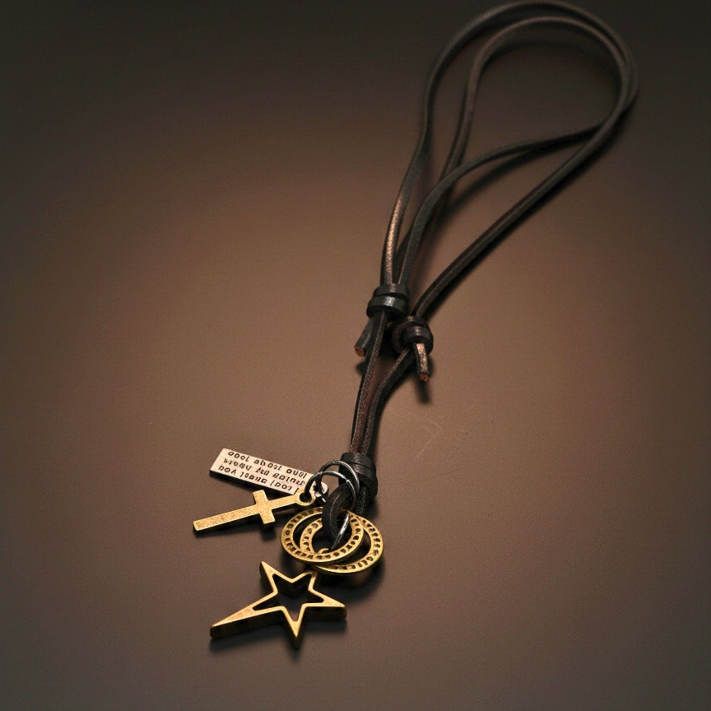 THE MEN THING Leather Necklace BRASS VOYAGER STAR CROSS – 1.5-Inch Pure Stainless Steel Pendant with Adjustable Leather Rope for Men & Boys