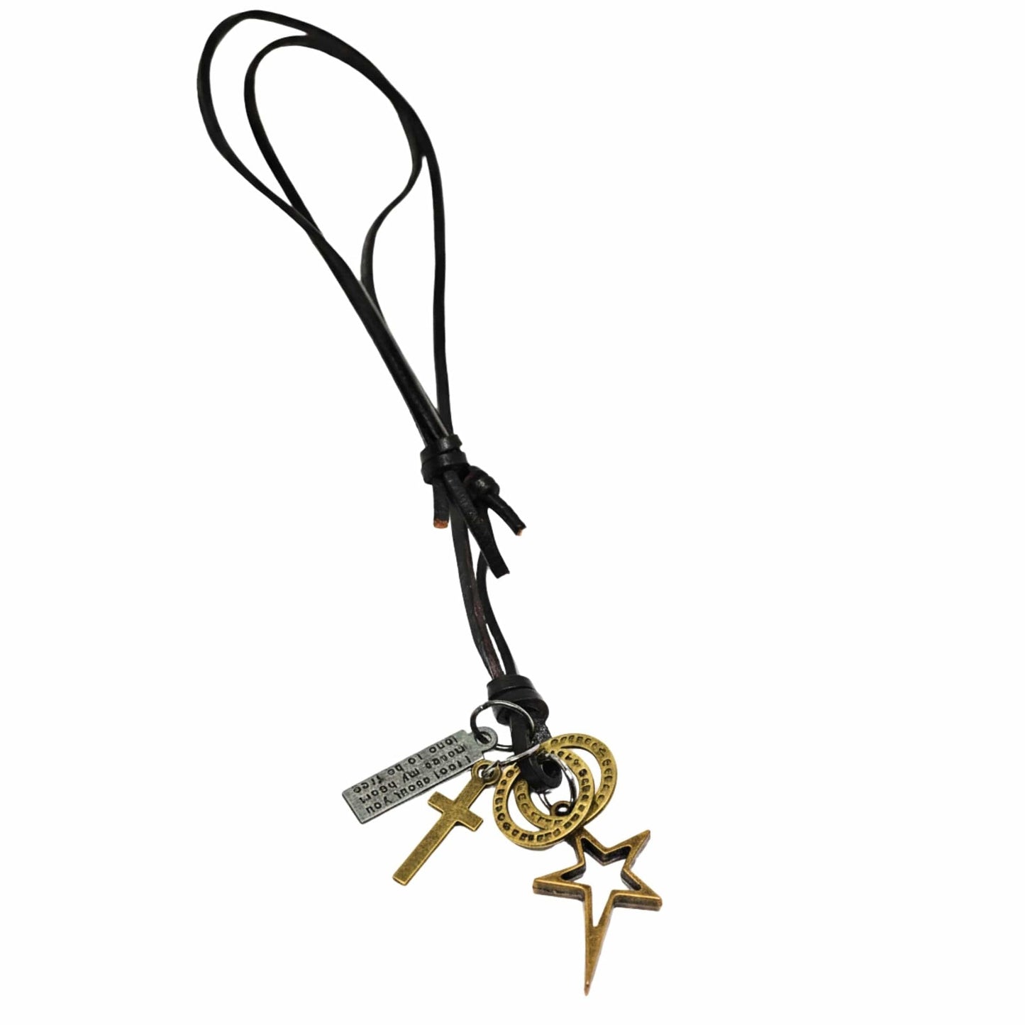 THE MEN THING Leather Necklace BRASS VOYAGER STAR CROSS – 1.5-Inch Pure Stainless Steel Pendant with Adjustable Leather Rope for Men & Boys
