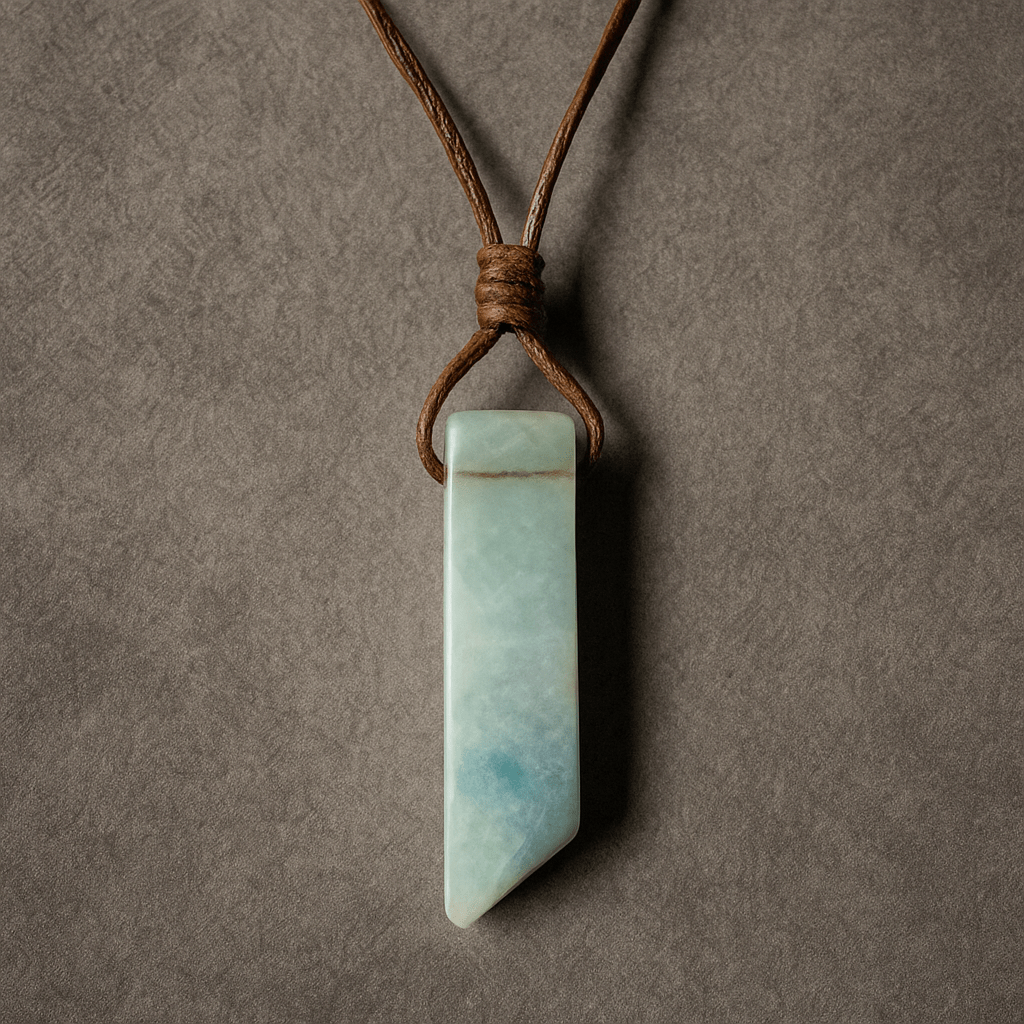 THE MEN THING Leather Necklace CARIBBEAN CALCITE - Natural Crystal Unshaped Pendant with Adjustable Rope Chain for Men and Boys