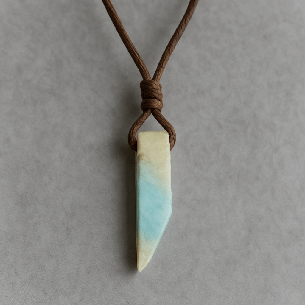 THE MEN THING Leather Necklace CARIBBEAN CALCITE - Natural Crystal Unshaped Pendant with Adjustable Rope Chain for Men and Boys