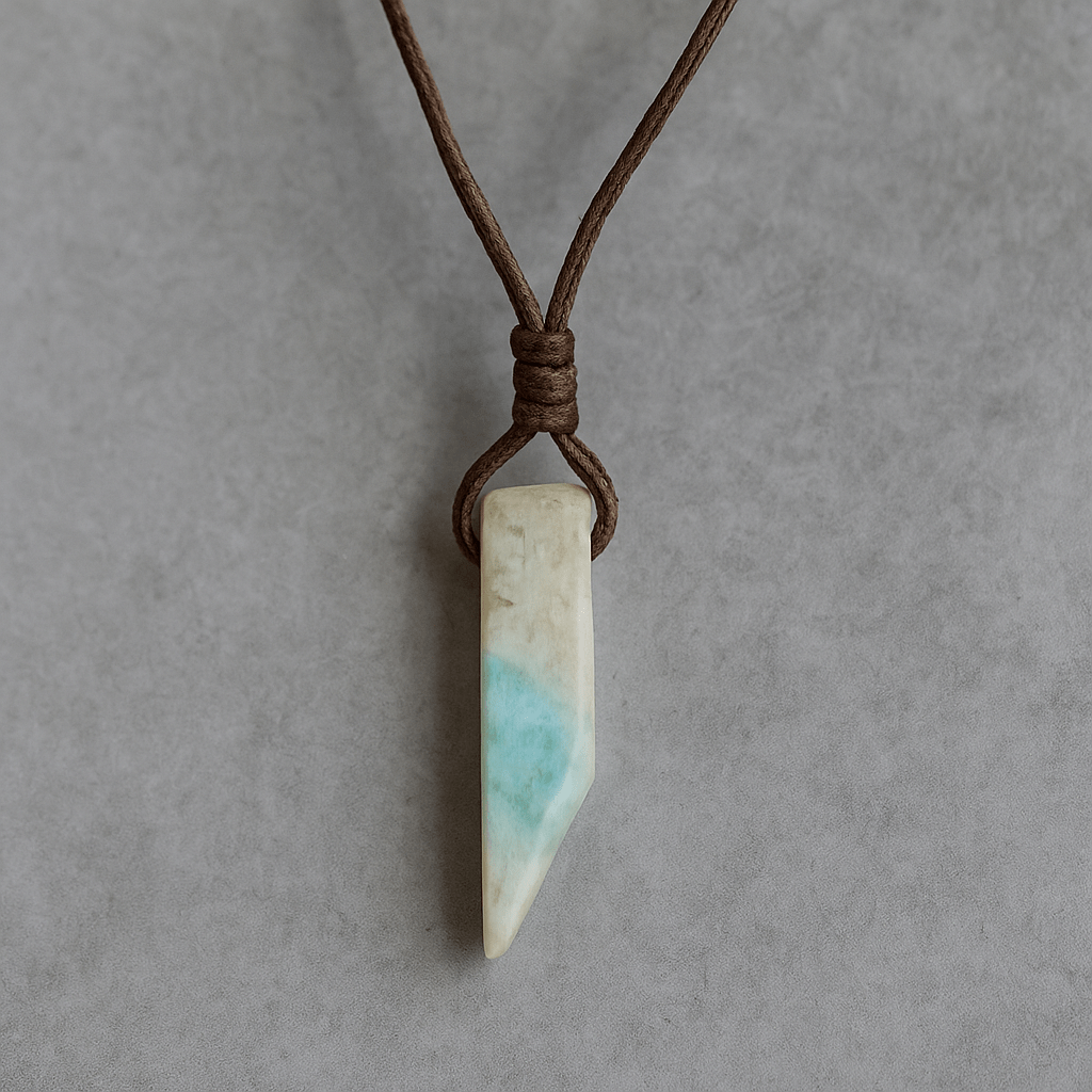 THE MEN THING Leather Necklace CARIBBEAN CALCITE - Natural Crystal Unshaped Pendant with Adjustable Rope Chain for Men and Boys