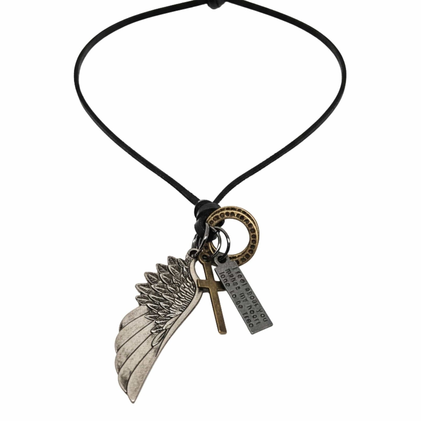THE MEN THING Leather Necklace CROSSWING RELIC – 3-Inch Pure Stainless Steel Pendant with Adjustable Leather Rope for Men & Boys