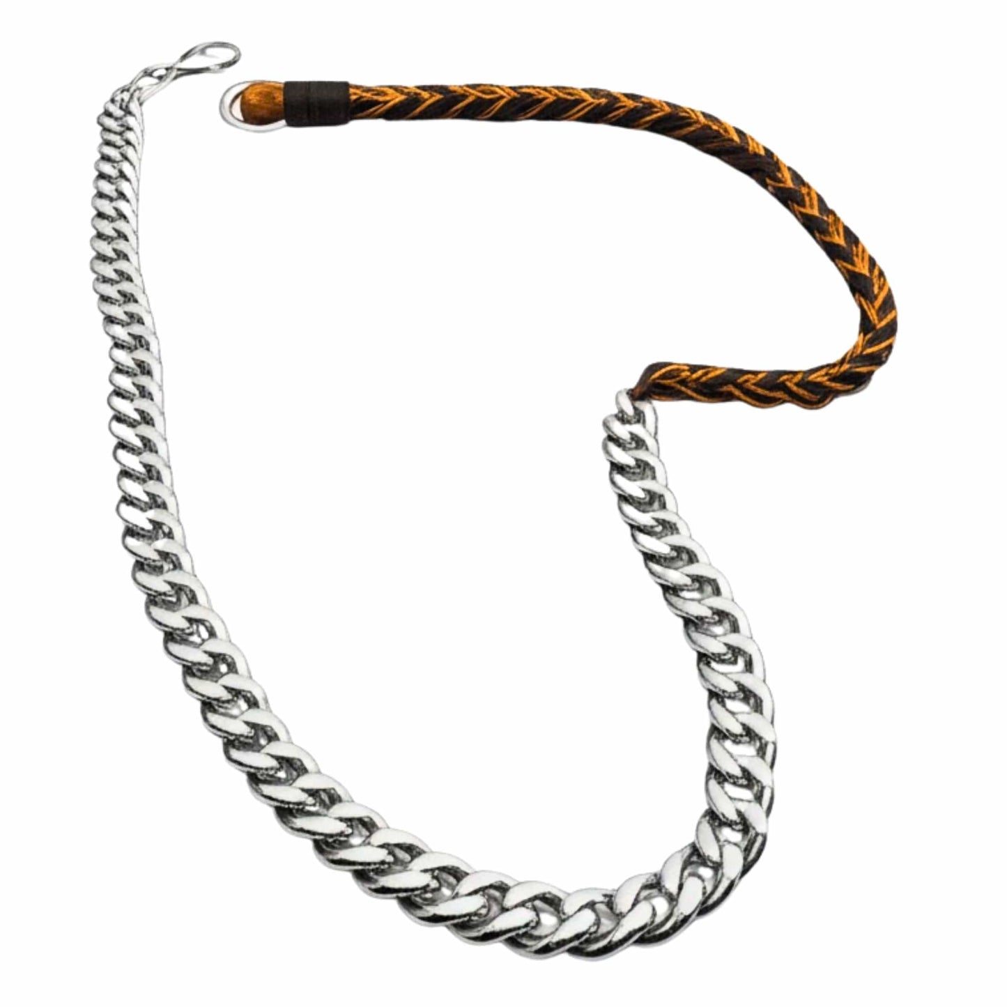 THE MEN THING Leather Necklace CURBLINK BRAID - Pure Titanium Steel Chain with Drak Brown Beaded Rope Necklace for Men and Boys - 17inch