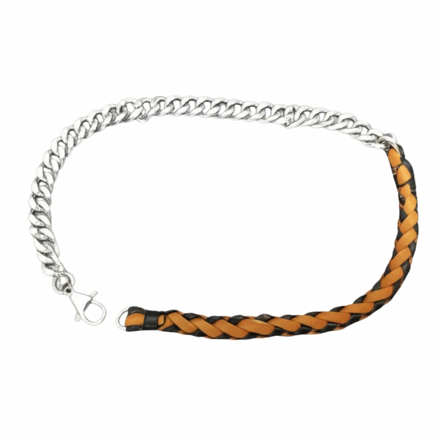 THE MEN THING Leather Necklace CURBLINK BRAID - Pure Titanium Steel Chain with Mustard Yellow and Black Beaded Rope Necklace for Men and Boys - 17inch