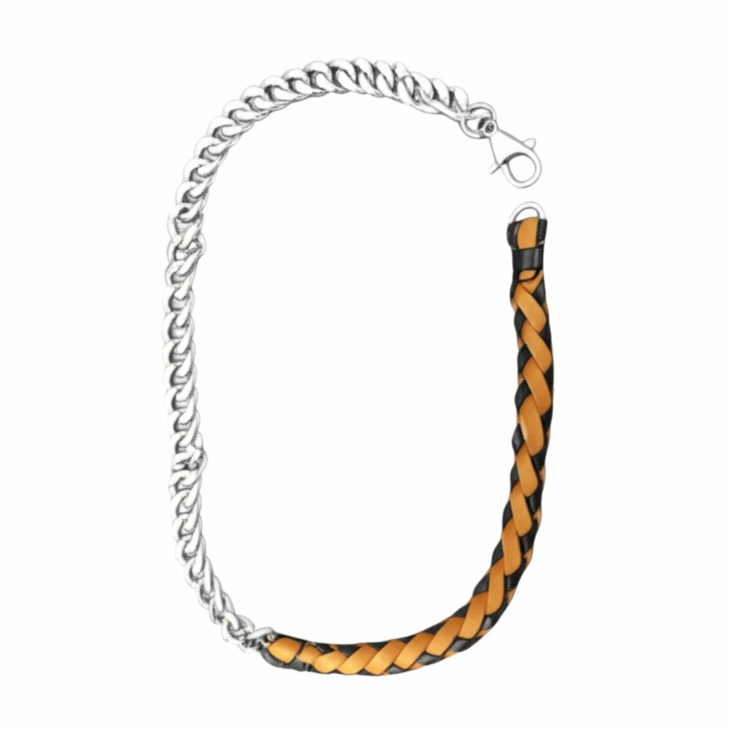 THE MEN THING Leather Necklace CURBLINK BRAID - Pure Titanium Steel Chain with Mustard Yellow and Black Beaded Rope Necklace for Men and Boys - 17inch