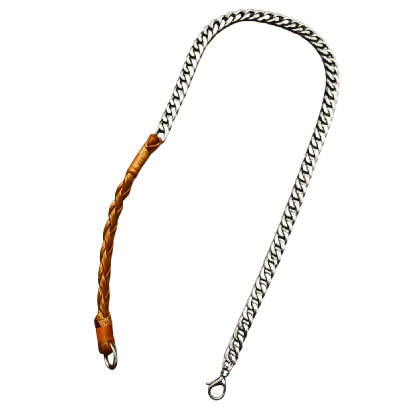 THE MEN THING Leather Necklace CURBLINK BRAID - Pure Titanium Steel Chain with Orange-Brown Beaded Rope Necklace for Men and Boys - 17inch