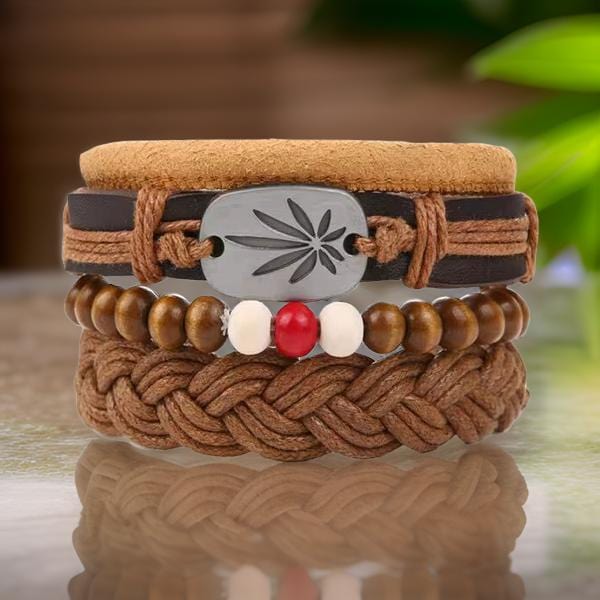 THE MEN THING Leather Necklace DREAMCATCHER - 4 Pcs Genuine Braided Leather Bracelet Set for Men & Boys (8 inch)