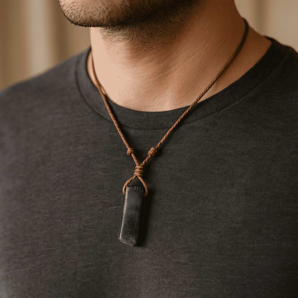 THE MEN THING Leather Necklace ELARIC LABRADORITE - Natural Crystal Pendant with Adjustable Pure Leather Cord Necklace for Men & Boys