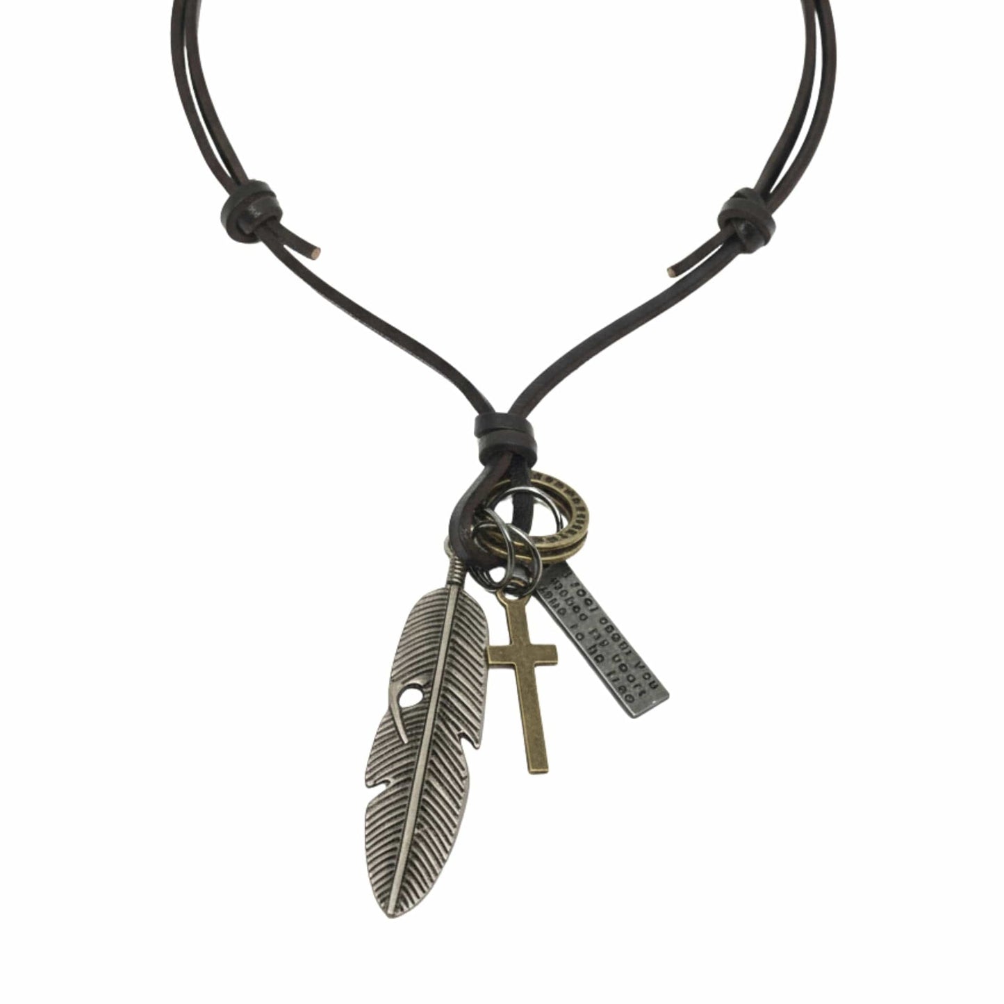 THE MEN THING Leather Necklace FAITH OF FEATHER – 2-Inch Pure Stainless Steel Pendant with Adjustable Leather Rope for Men & Boys