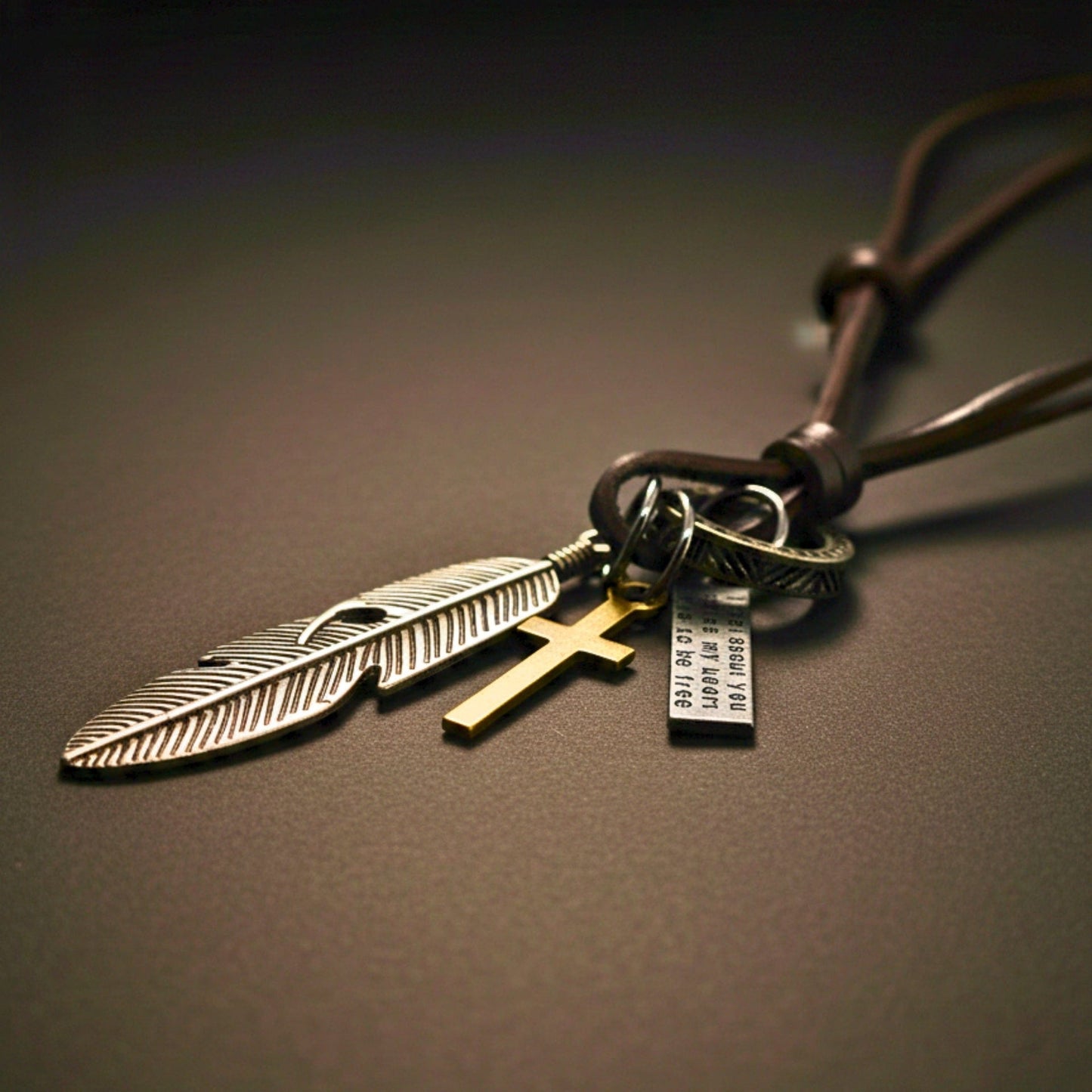 THE MEN THING Leather Necklace FAITH OF FEATHER – 2-Inch Pure Stainless Steel Pendant with Adjustable Leather Rope for Men & Boys