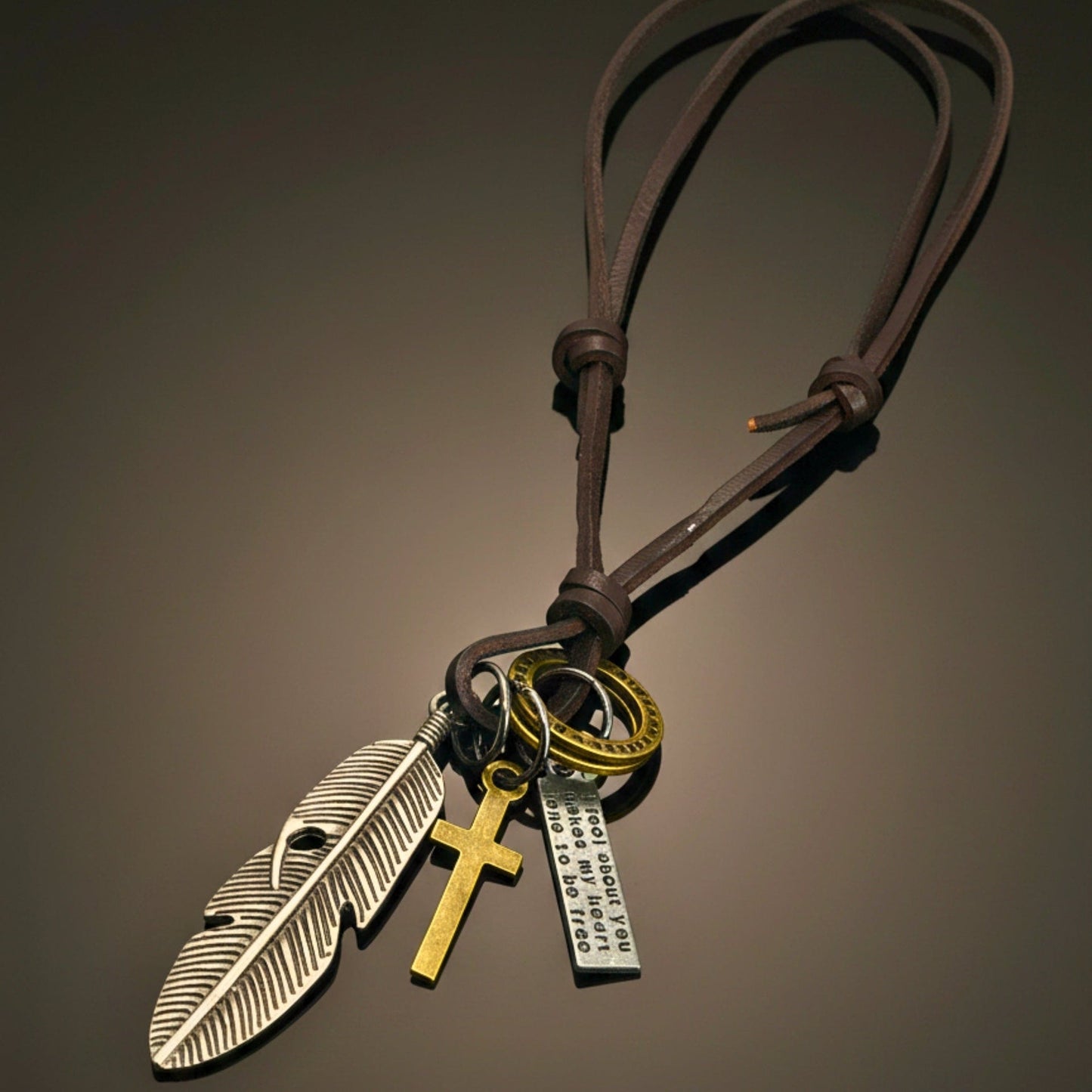 THE MEN THING Leather Necklace FAITH OF FEATHER – 2-Inch Pure Stainless Steel Pendant with Adjustable Leather Rope for Men & Boys